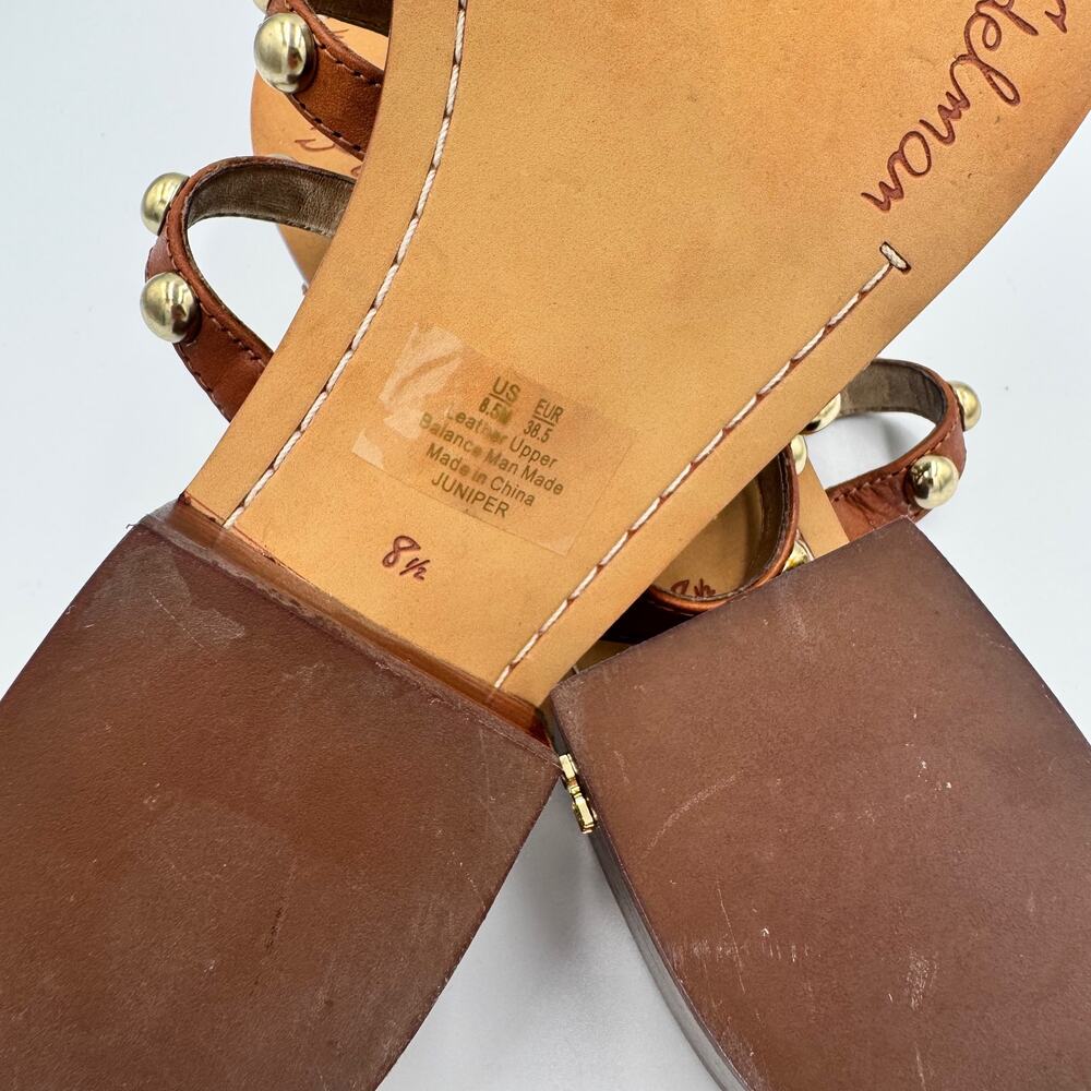 Sam Edelman Juniper Studded Gladiator Slide Sandal Brown Leather Gold 8.5 38.5 - Picture 9 of 15